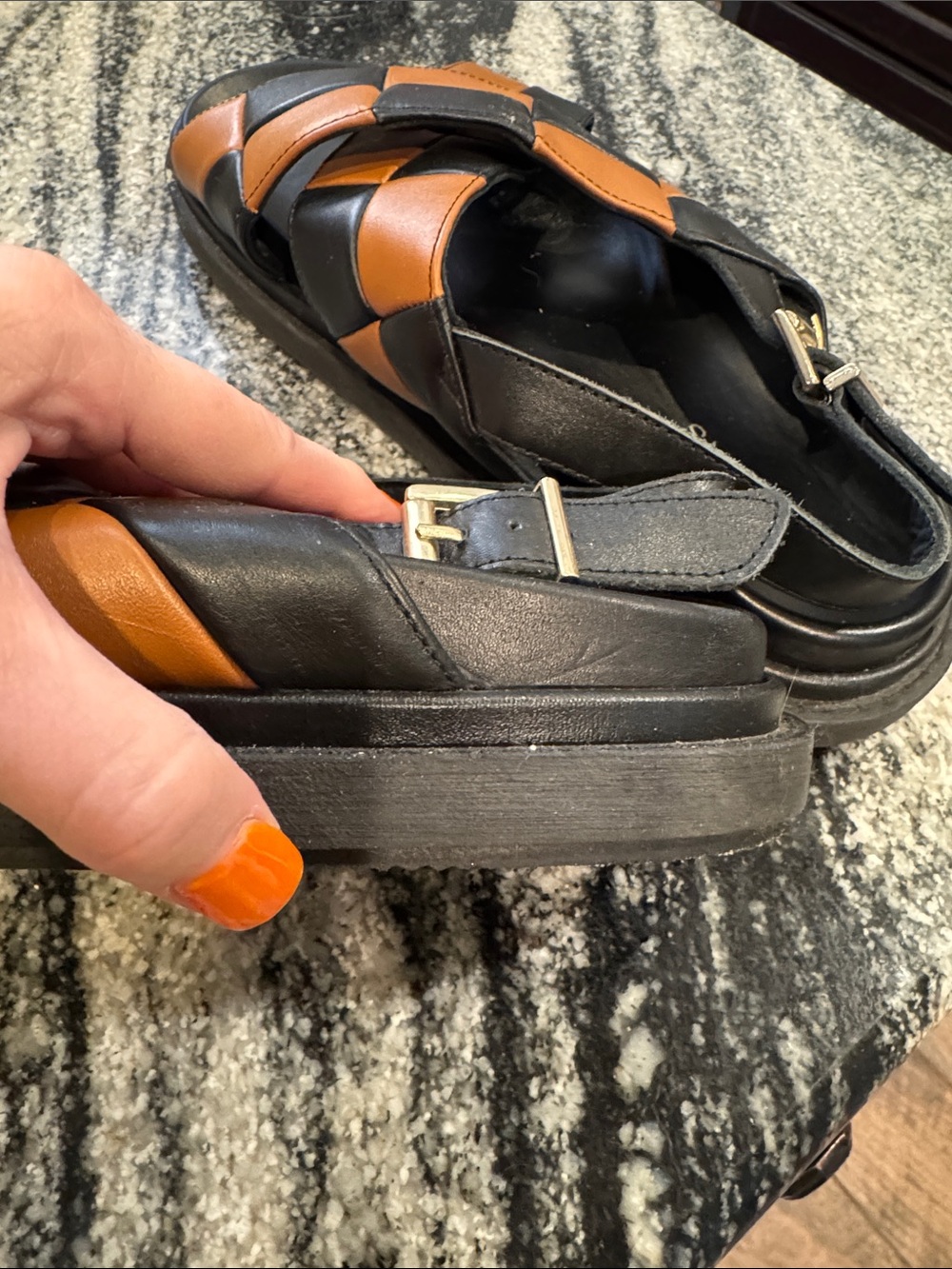 ALOHAS Black and Tan Woven Leather Slingback Sandals - Picture 11 of 13